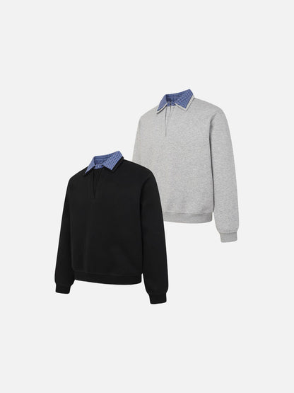 Casual sweatshirt with a neatly finished plaid inner collar