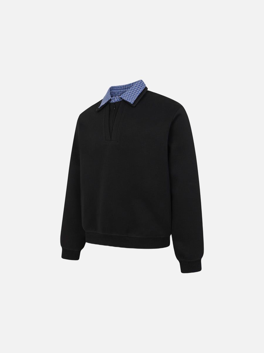 Full view of the plaid collar long-sleeve sweatshirt