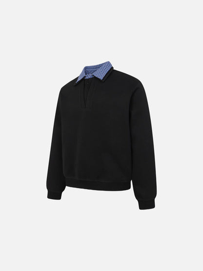 Full view of the plaid collar long-sleeve sweatshirt
