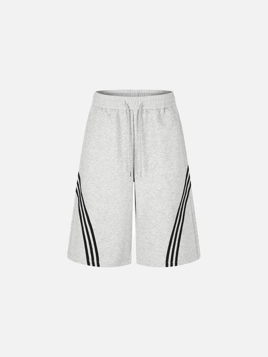 Front view of striped wide-leg shorts with a relaxed everyday streetwear fit