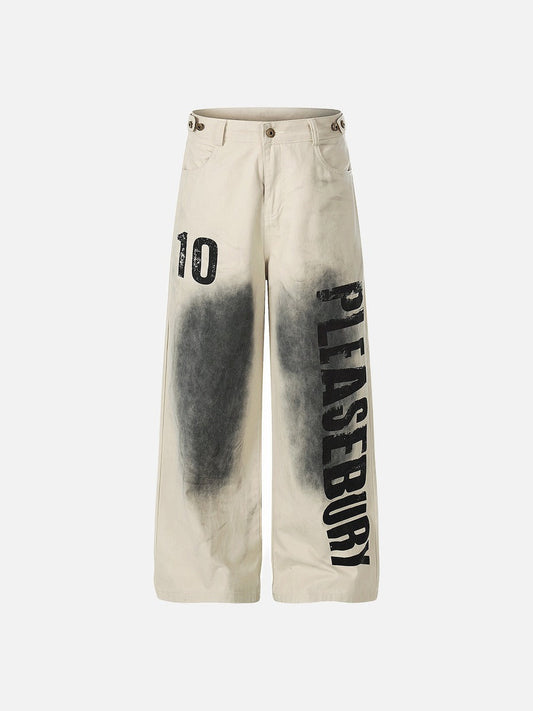 Wide-leg graphic trousers in distressed cotton shown from the front