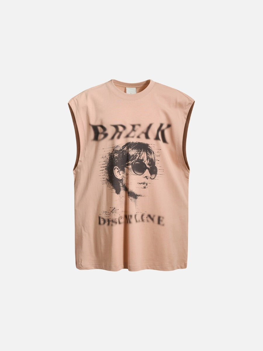 Distressed Graphic Muscle Tee in Cotton Jersey