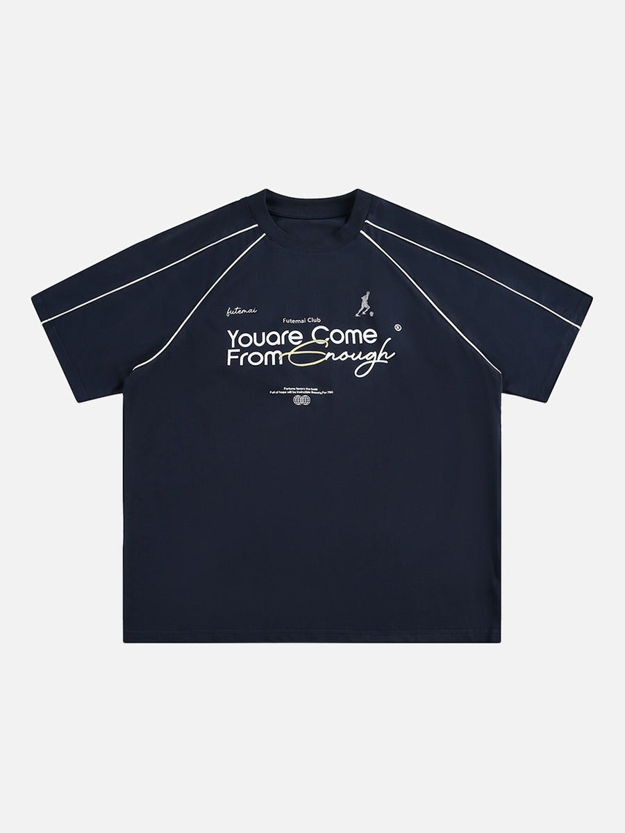 Side view of oversized graphic T-shirt showing relaxed fit