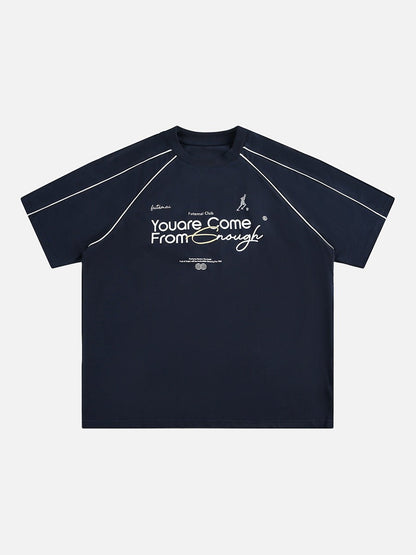 Side view of oversized graphic T-shirt showing relaxed fit