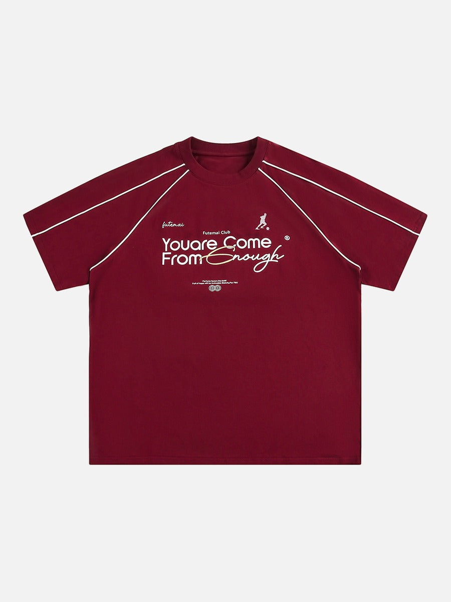 Back view of oversized graphic T-shirt with raglan sleeves