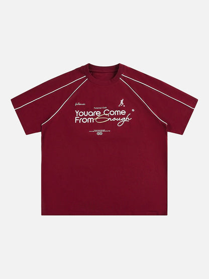 Back view of oversized graphic T-shirt with raglan sleeves