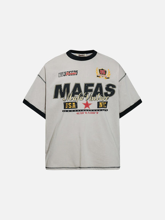 Front view of oversized graphic T-shirt in faded cotton