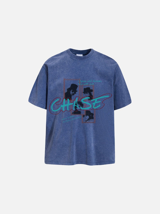 Front view of oversized graphic T-shirt in faded pixel print