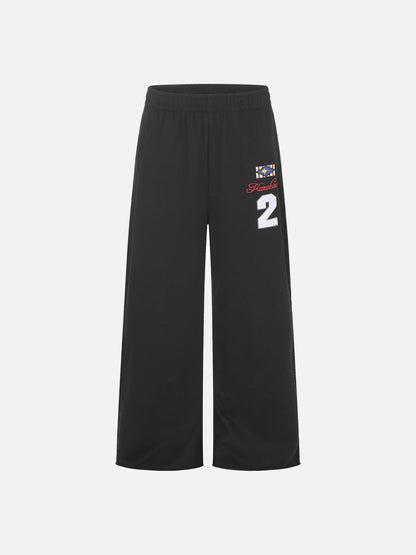 Wide-Leg Graphic Sweatpants With Geometric Star Embroidery