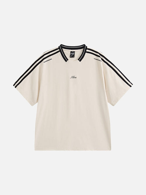Front view of oversized waffle knit V-neck T-shirt