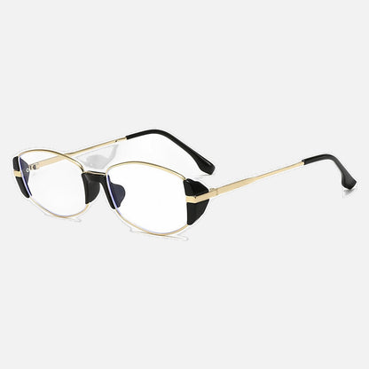 Close-up of the oval sunglasses frame and nose bridge