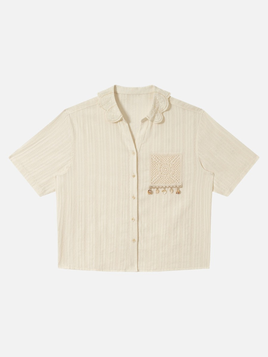 Revelse™  Embroidered Short Sleeve Shirt With Shell Detail