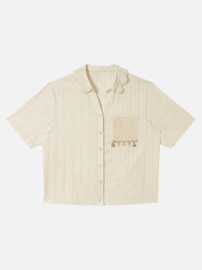 Revelse™  Embroidered Short Sleeve Shirt With Shell Detail