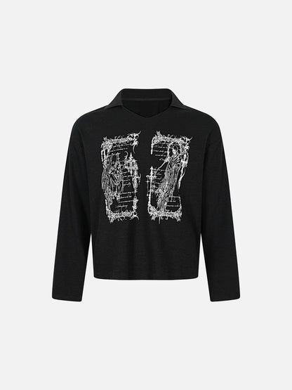 Oversized Graphic Knit Top With Wing Print