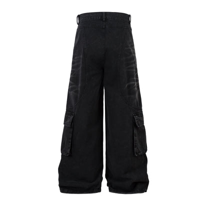 Distressed Washed Multi-Pocket Denim Jeans