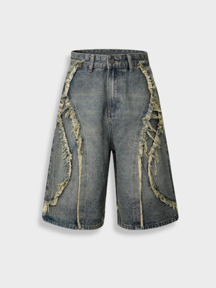 Distressed Embroidered Denim Jorts