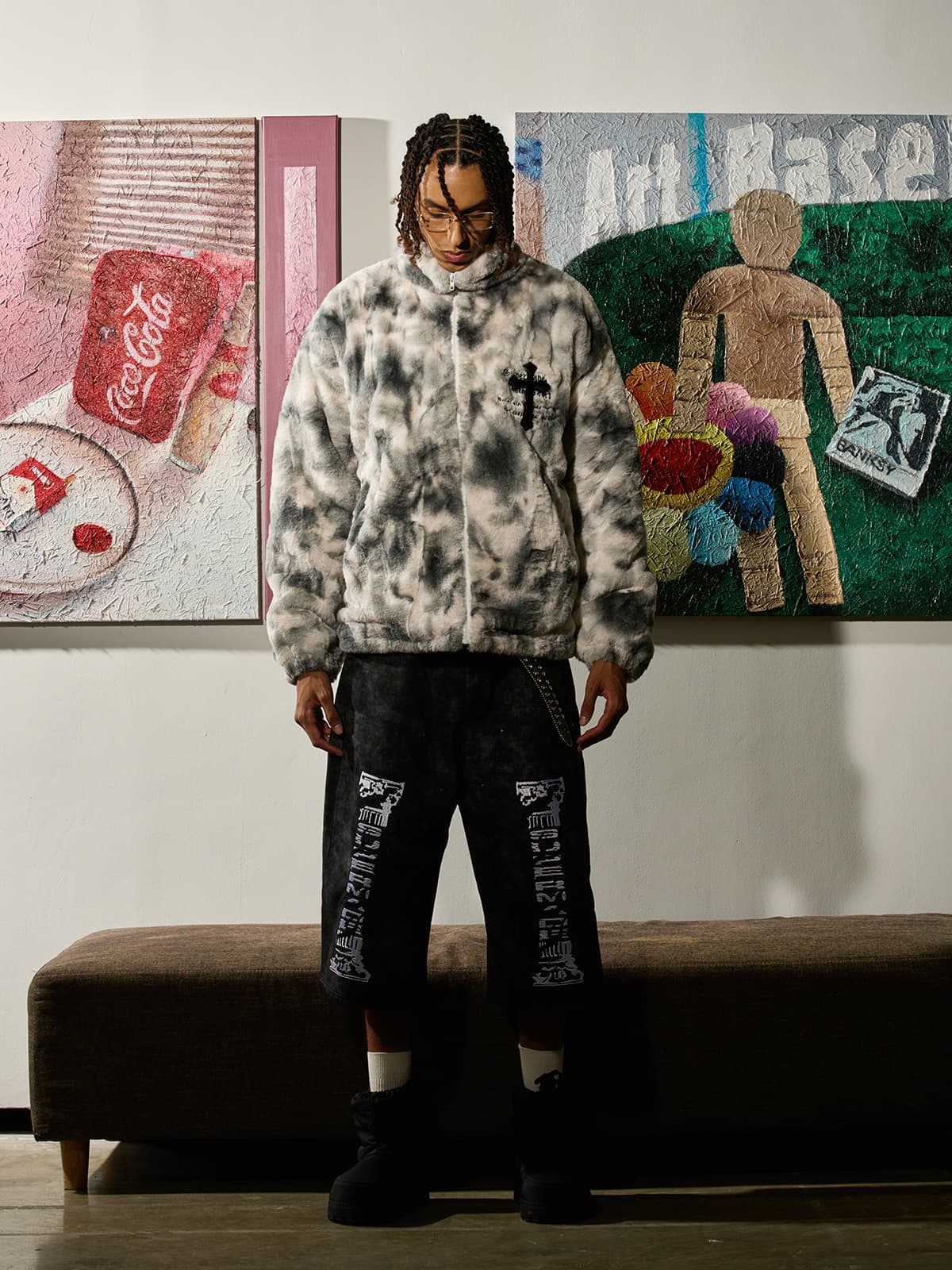 Heavy-Duty Faux Lambswool Tie-Dye Urban Jacket