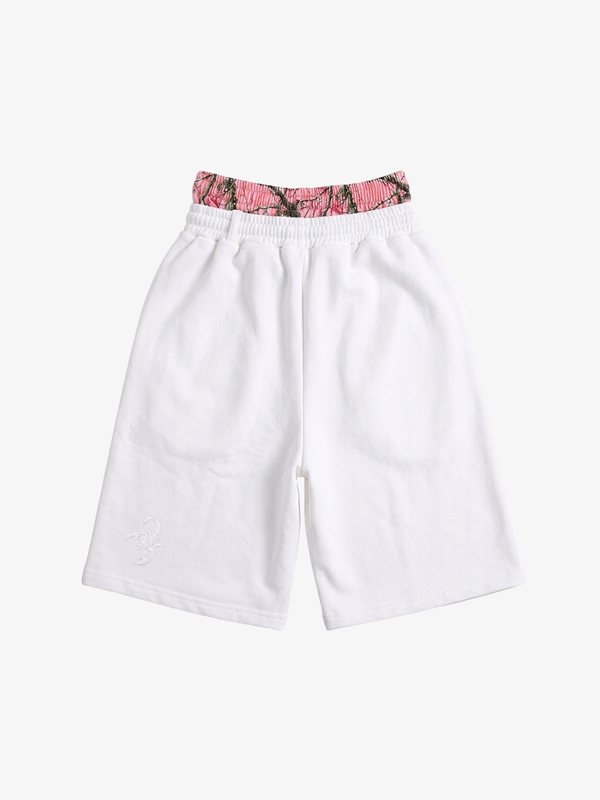 Waist and drawstring detail on heathered cotton-blend jogger shorts