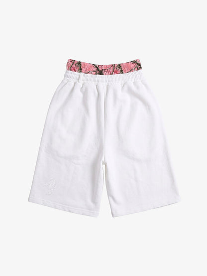 Waist and drawstring detail on heathered cotton-blend jogger shorts