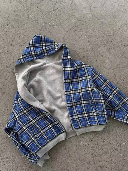 Reversible Hooded Patchwork Polyester Jacket