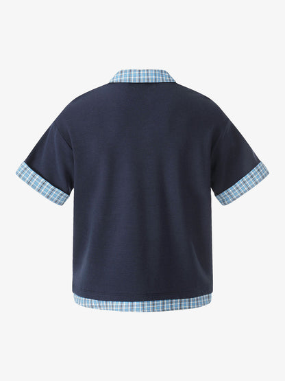Revelse™  Pique Cotton Polo Shirt With Plaid Contrast Collar and Cuffs