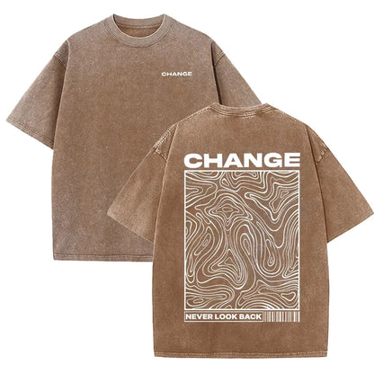 Graphic Print Vintage Washed Cotton T Shirt Beige