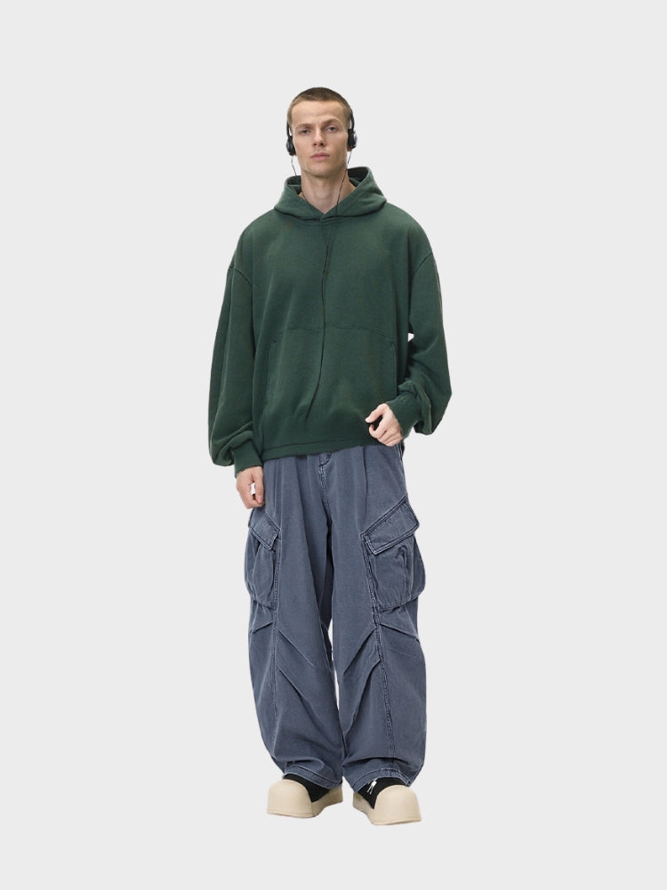 Oversized Wrinkled Cargo Denim Pants Elastic Waist