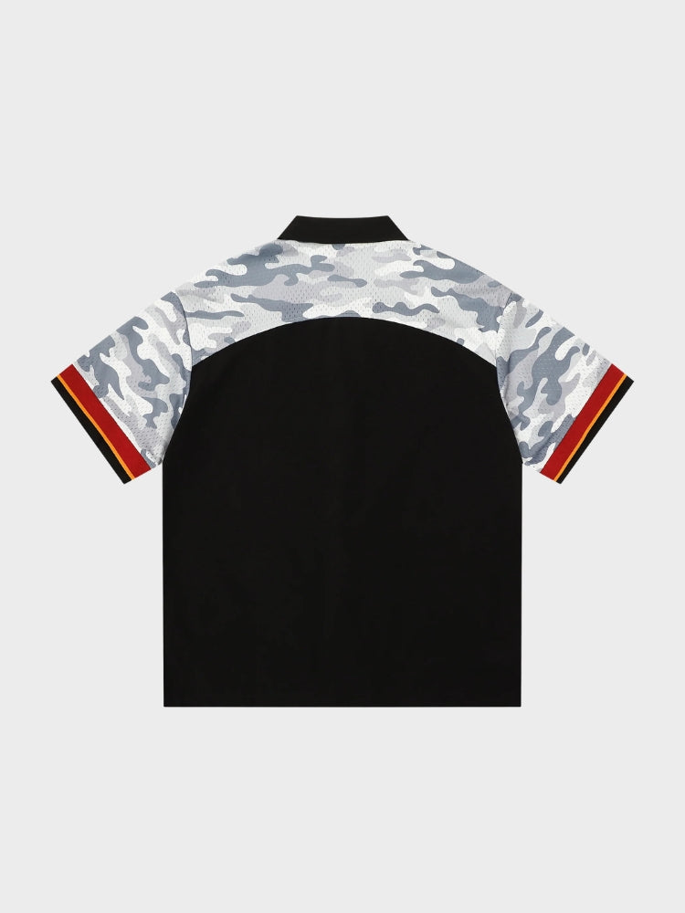 Revelse™ Cotton Blend Camo Panel Football Mesh Tee