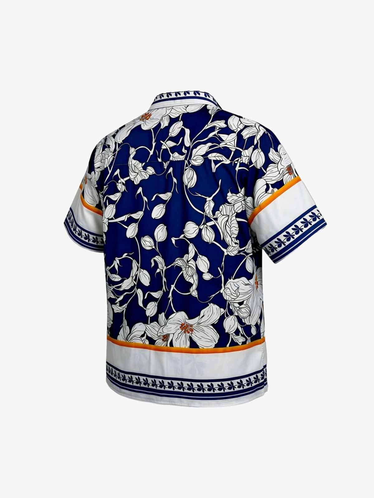 Revelse™  Porcelain Print Cuban Collar Boxy Shirt