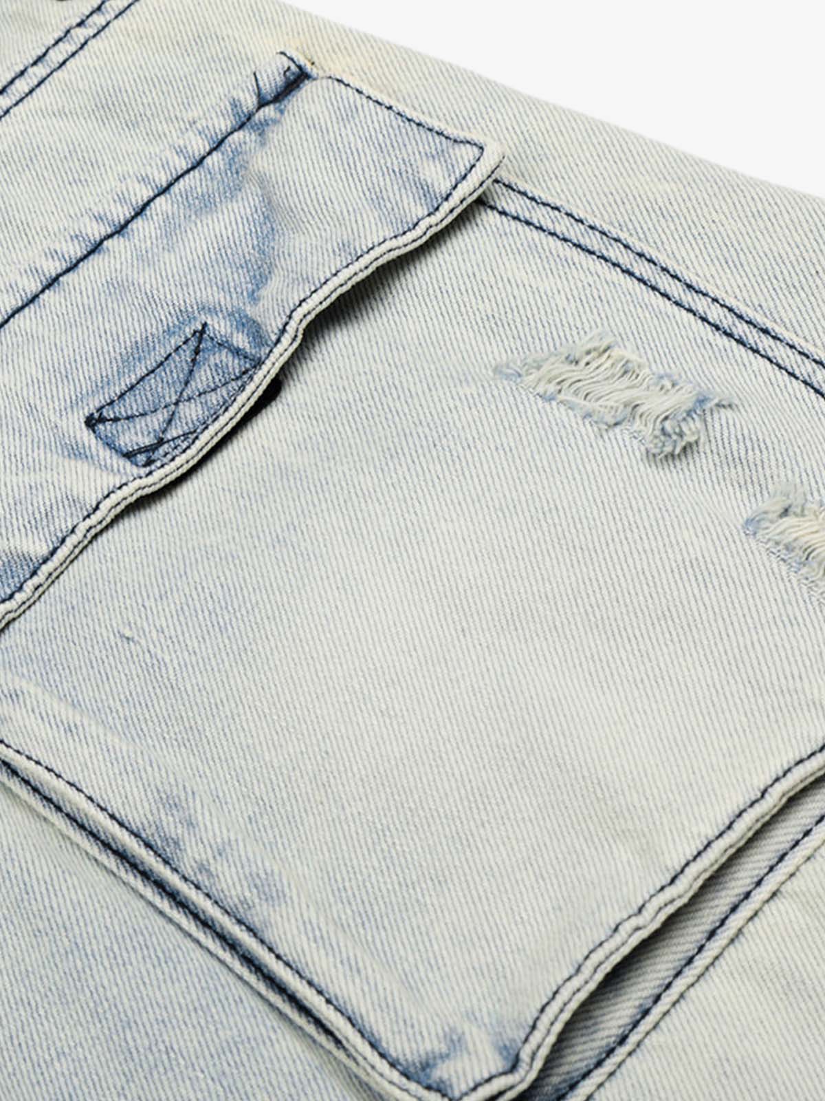 Revelse™ Distressed Denim Cargo Shorts Light Blue Oversized