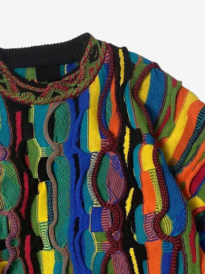 Back view of the striped cotton knit polo sweater