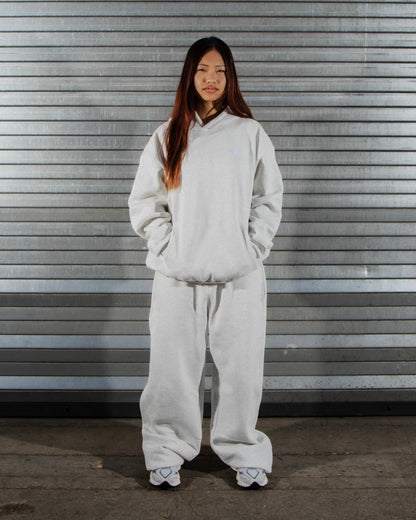 Oversized Cotton Blend Tracksuit Set Light Grey
