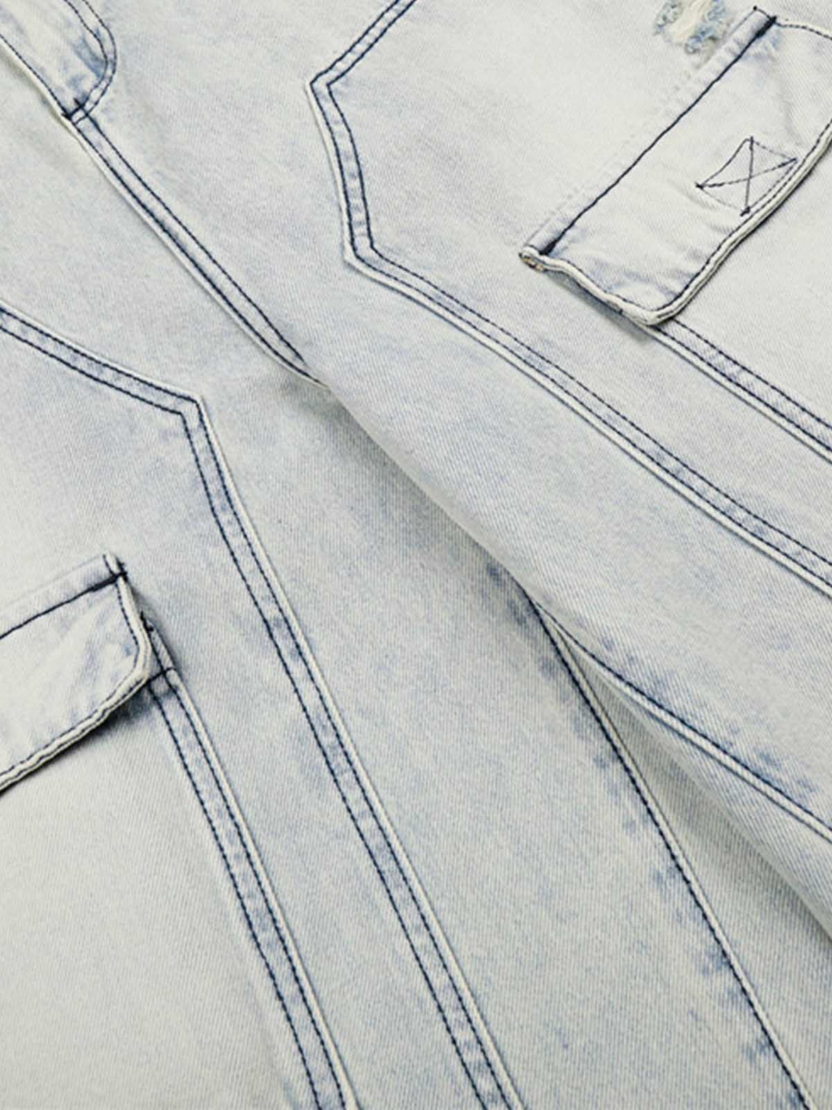 Revelse™ Distressed Denim Cargo Shorts Light Blue Oversized
