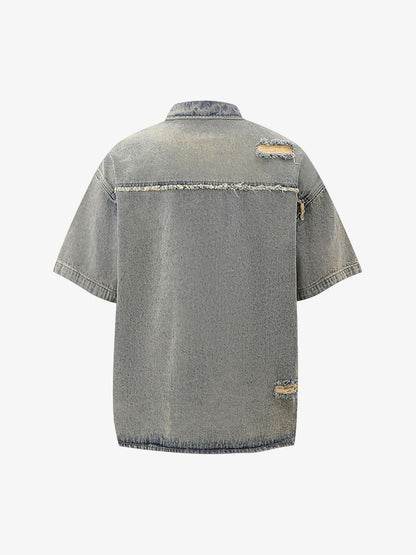 Men's Ripped Distressed Denim Jacket and Pants Set