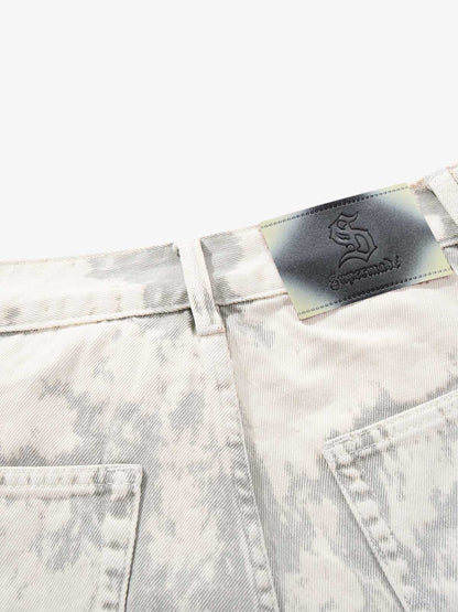 Paint Effect Distressed Denim Jeans