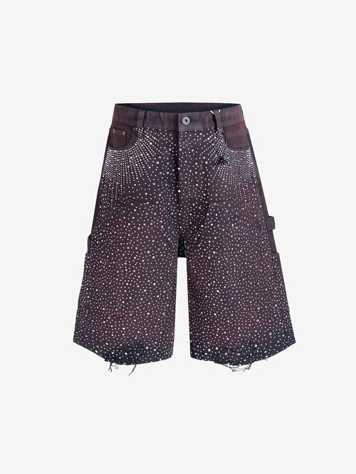 Gradient Rhinestone Embellished Denim Shorts