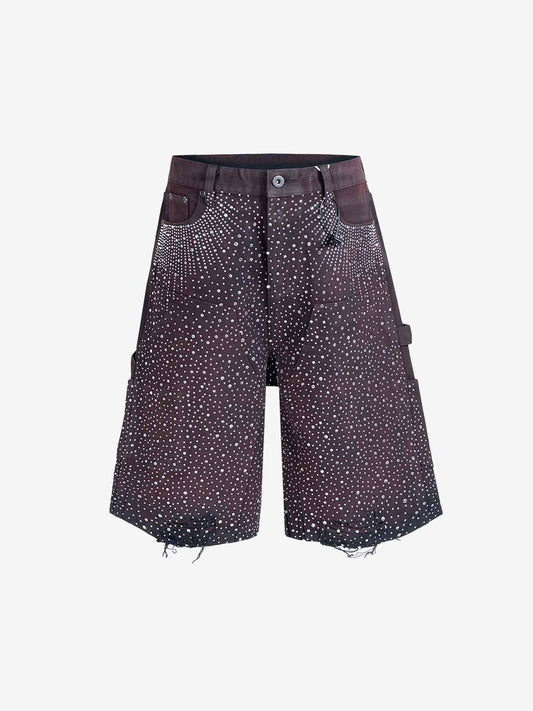 Gradient Rhinestone Embellished Denim Shorts