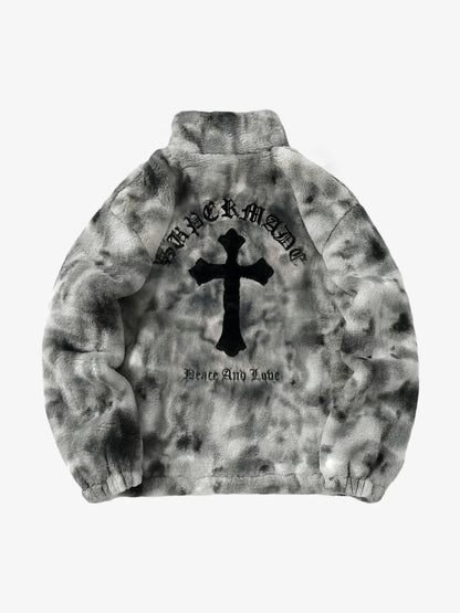 Heavy-Duty Faux Lambswool Tie-Dye Urban Jacket