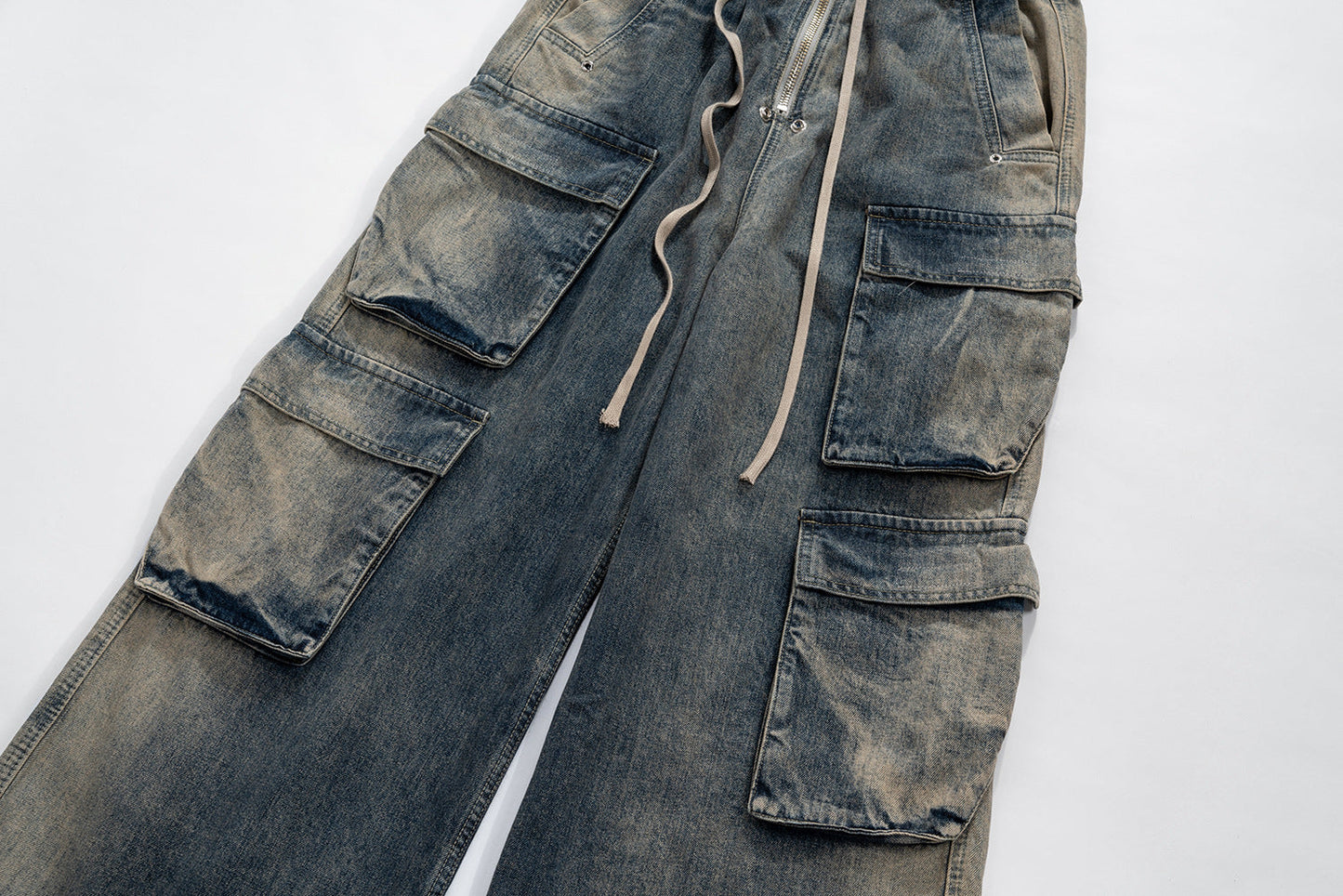Wide Leg Multi-Pocket Loose Fit Straight Jeans