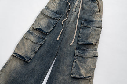 Wide Leg Multi-Pocket Loose Fit Straight Jeans