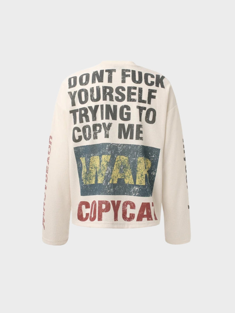 Oversized Waffle Knit Cotton Long-Sleeve Top Apricot