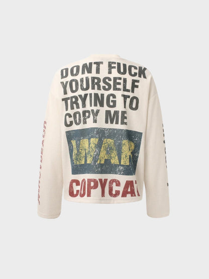Oversized Waffle Knit Cotton Long-Sleeve Top Apricot