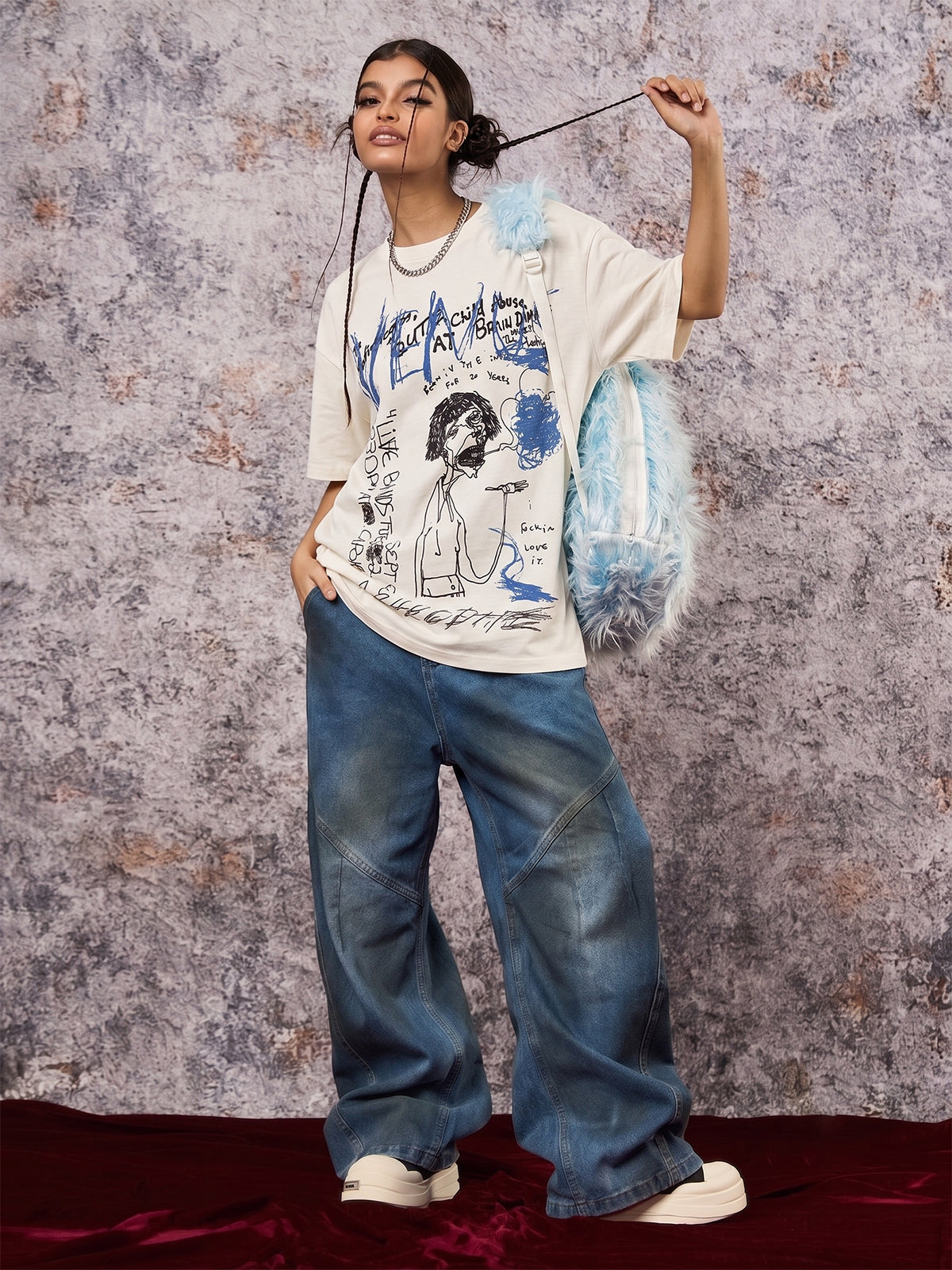 Revelse™  Abstract Cotton Oversized Graphic T-Shirt White