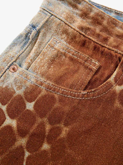 Croc Texture Washed Wide Leg Denim Jeans