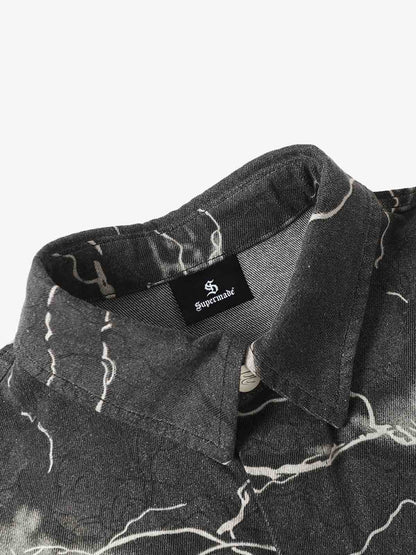 Vintage Lightning Bolt Graphic Denim Shirt