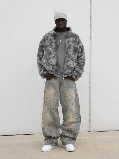 Unisex Loose-Fit Distressed Washed Denim Jeans Gray
