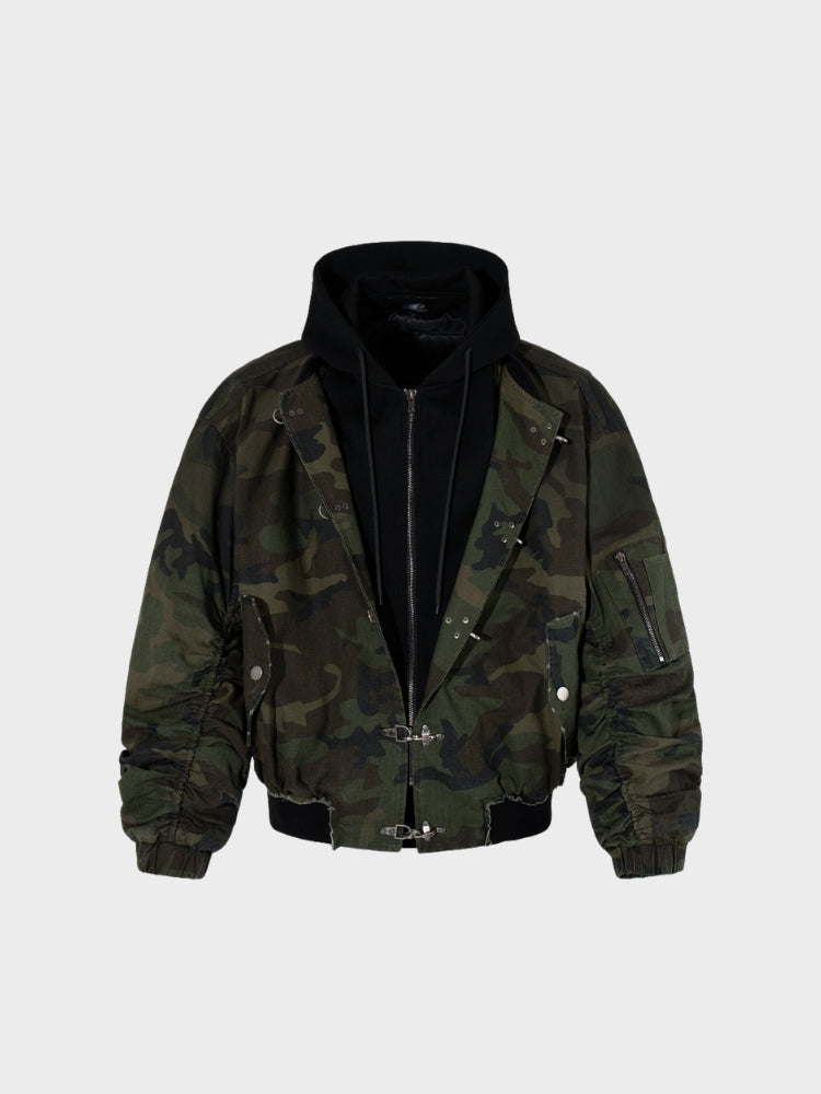 Camouflage Cotton Quilted Hooded Jacket