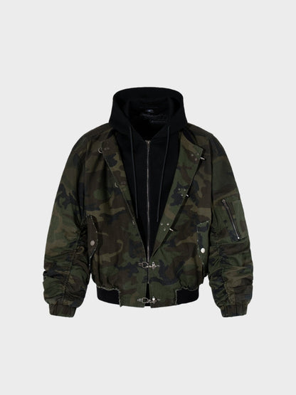 Camouflage Cotton Quilted Hooded Jacket