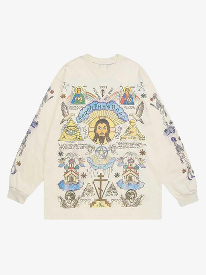 Men's Graffiti Print Long Sleeve Streetwear T-Shirt