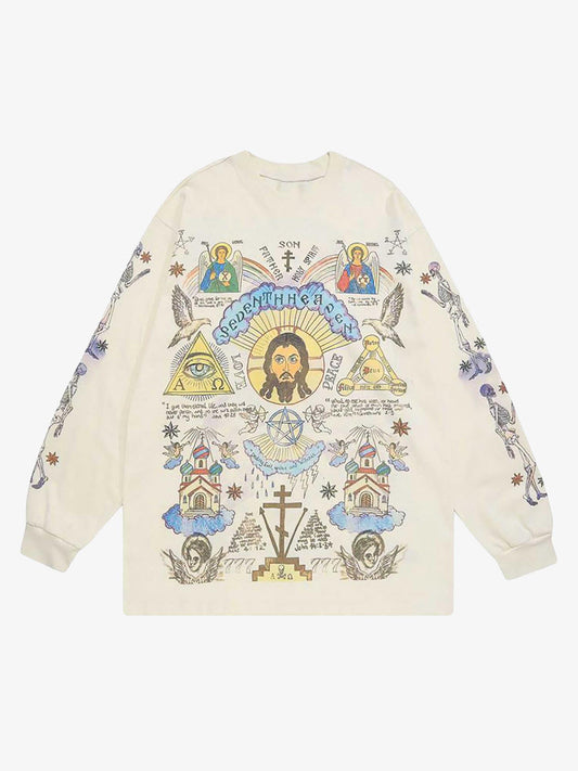 Men's Graffiti Print Long Sleeve Streetwear T-Shirt